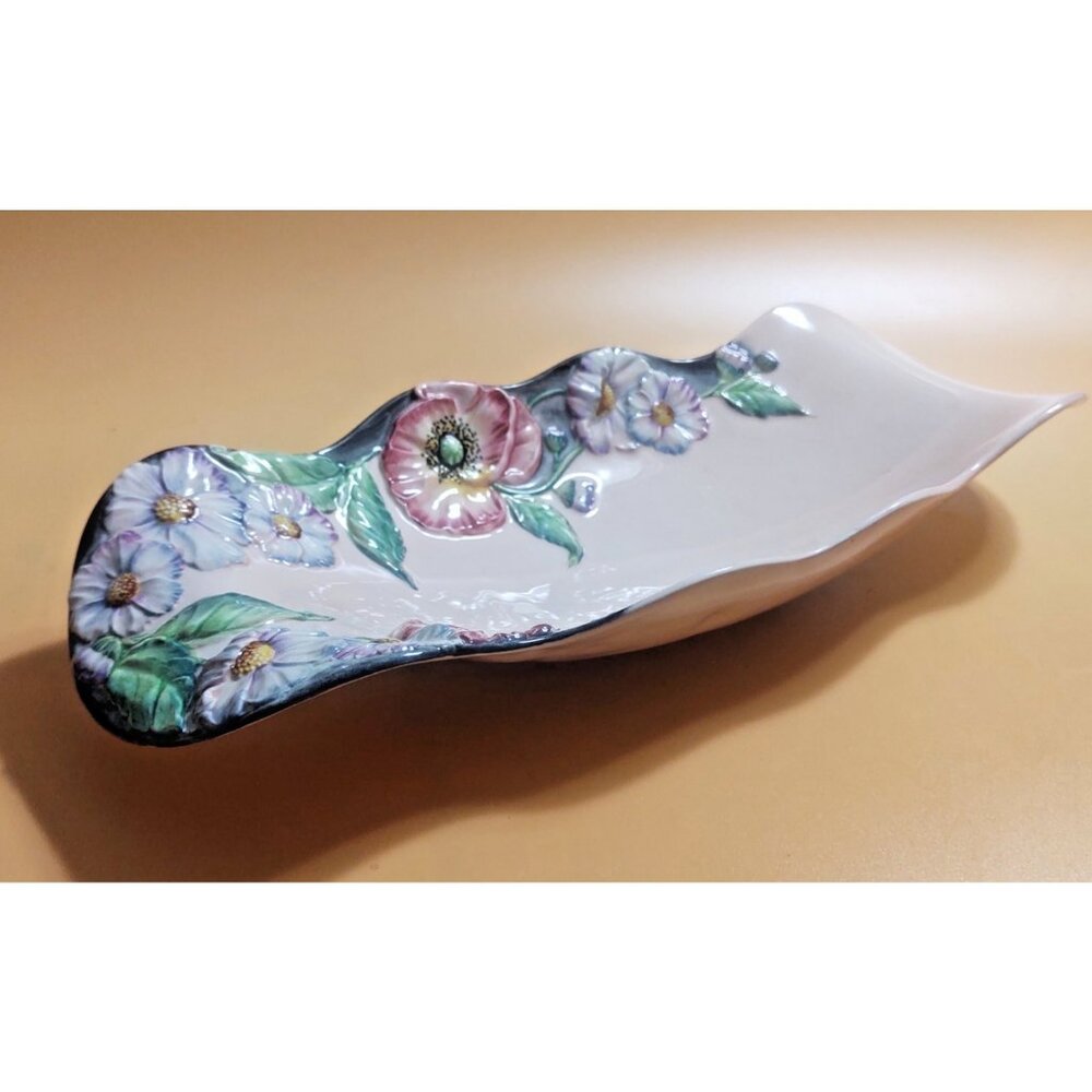 Carlton Ware Australian Design Serving Dish 14" 1930's Raised Floral on Pink